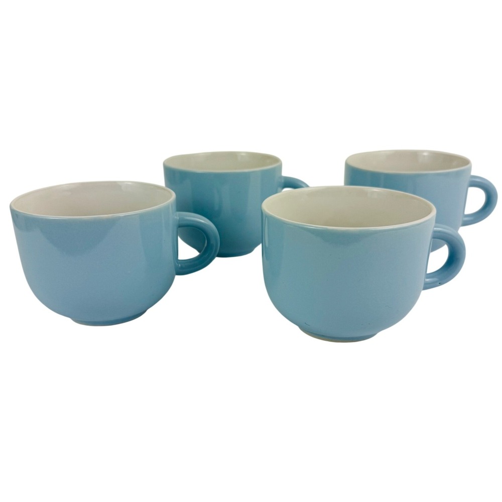 Vintage MCM Coffee Mugs Pastel Blue White Newcor Stoneware Japan Set of‎ 4 Cups